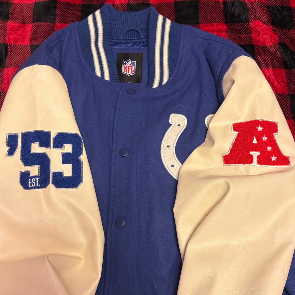 NWT NFL Royal Blue and Cream Colts Letterman Jacket - Picture 3 of 7